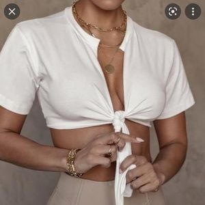 JLUXLABEL Tie Front Crop Top